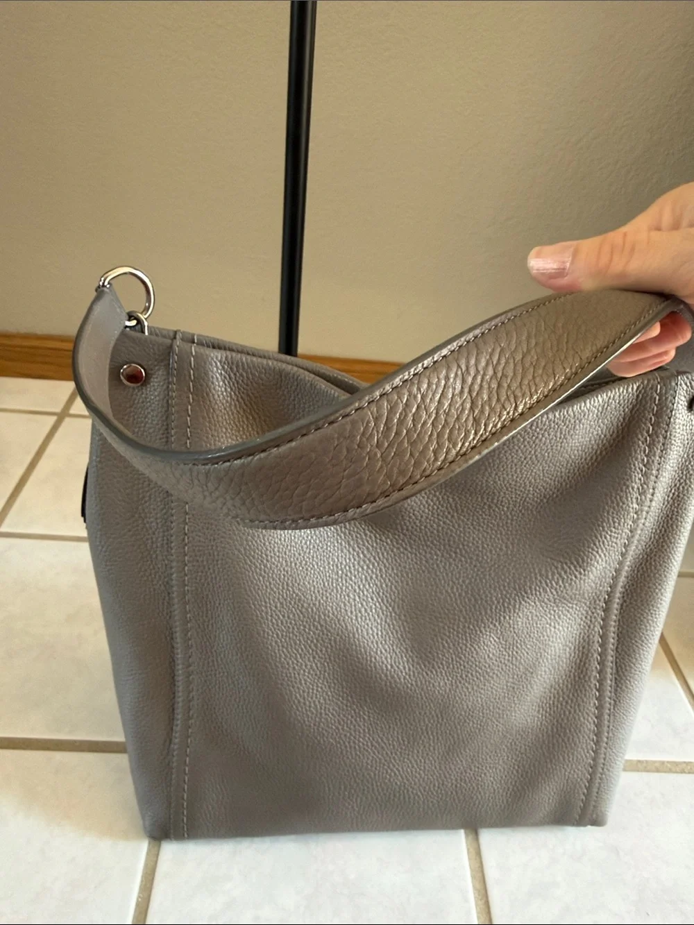 kate spade Gray Pebbled Leather Shoulder Hobo with Tassel